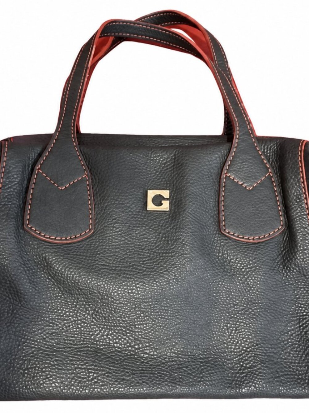 Gherardini Leather Suede Bowler Satchel Bag Orange Trim Made in Italy